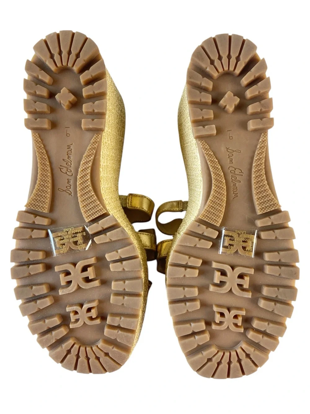 Sam Edelman Laine Gold Leather Platform Espadrille Wedge Sandals Size 9 NWOB